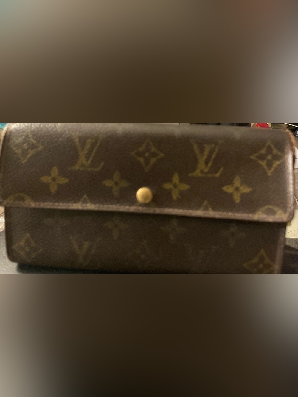 Louis Vuitton Monogram Canvas Wallet in Dark Brown with Gold Tone Snap